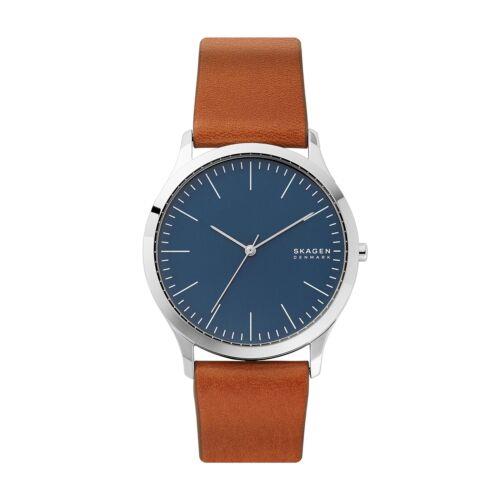 Skagen Men`s Jorn Quartz Analog Leather Watch Silver/blue SKW6546