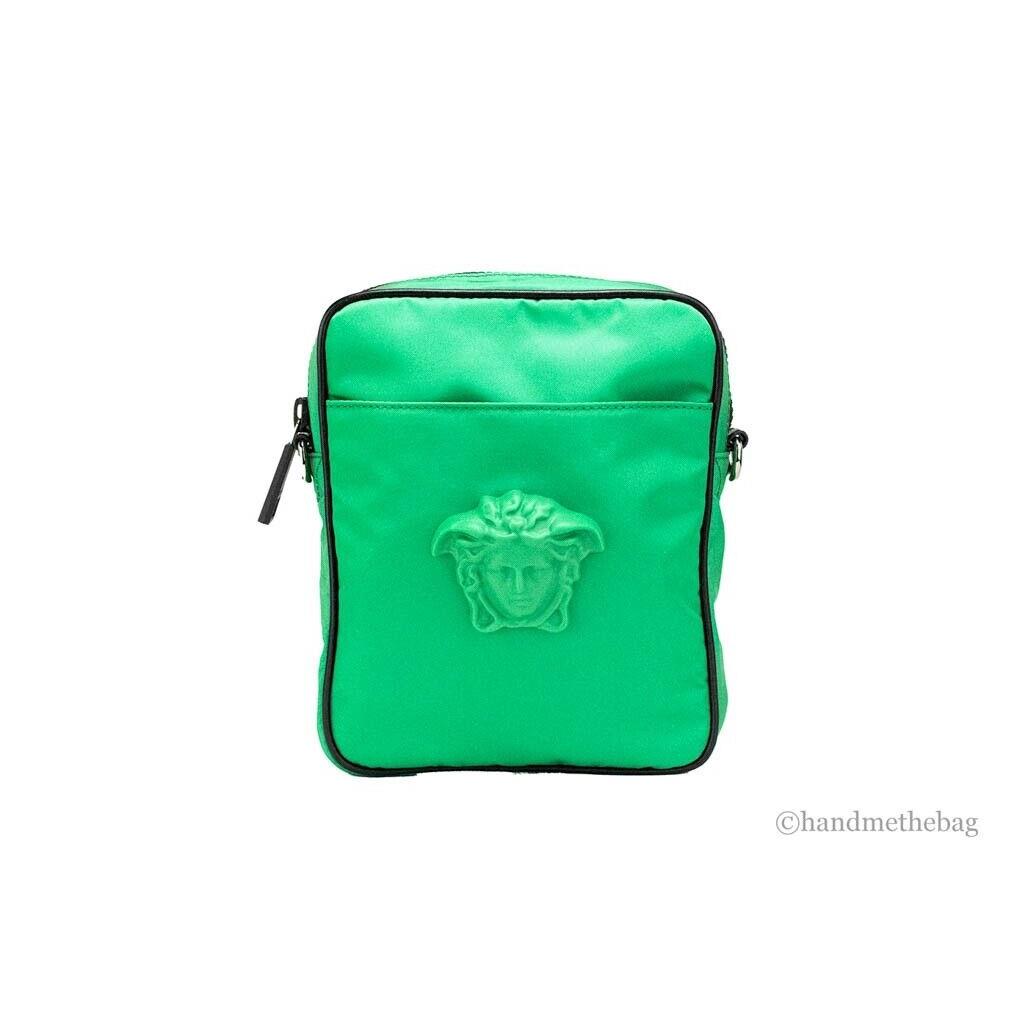 Versace Small Bright Green Nylon Fabric Medusa Crossbody Messenger Bag Purse