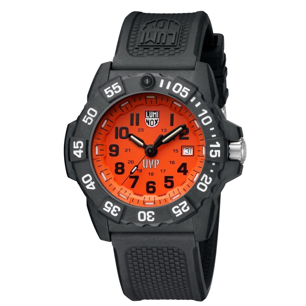 Luminox Men`s Scott Cassell Uvp Quartz Orange Black Poly Watch 45mm 3509.SC.SET