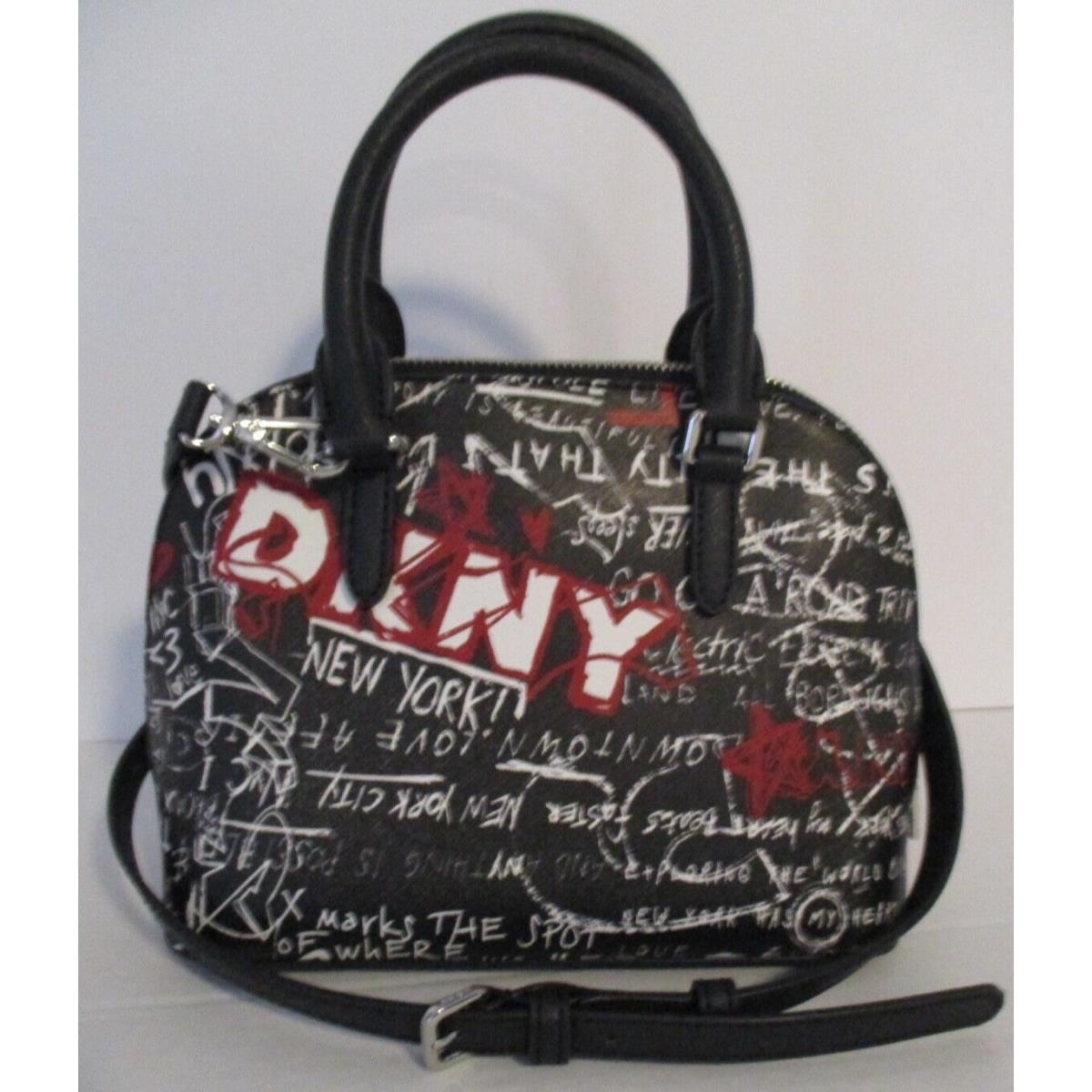 Dkny Satchel Bryant Dome Crossbody Zip-around Graffiti Black Red Signature Logo