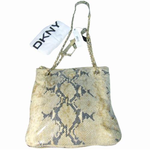 Dkny Gold Leather Python Snakeskin Handbag Convertible Crossbody Chain Purse