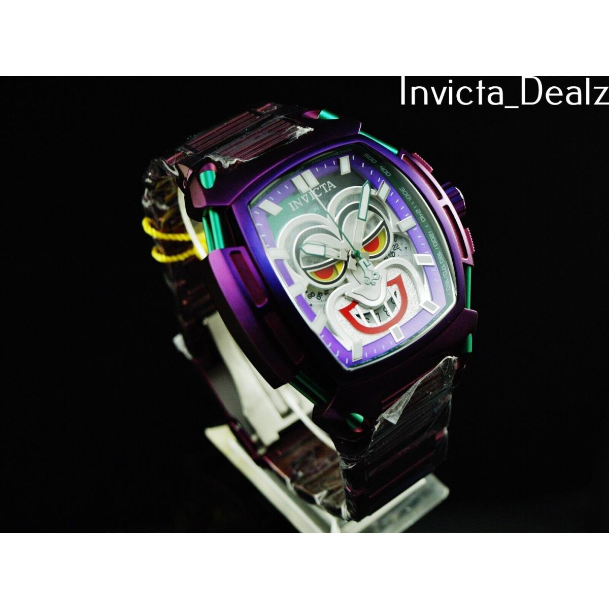 Invicta Men 53mm Limited Ed DC Comics Diablo Tonneau Joker Chrono Bracelet Watch - Dial: Multicolor, Band: Purple, Bezel: Purple