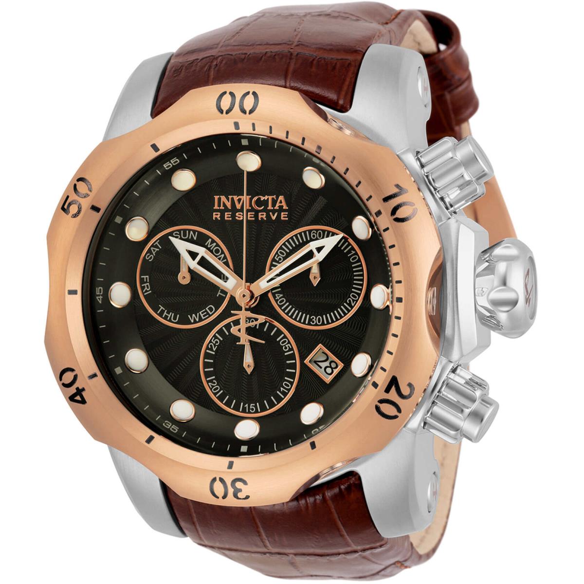 Invicta Men`s Watch Reserve Venom Chrono Gunmetal Dial Brown Leather Strap 32958