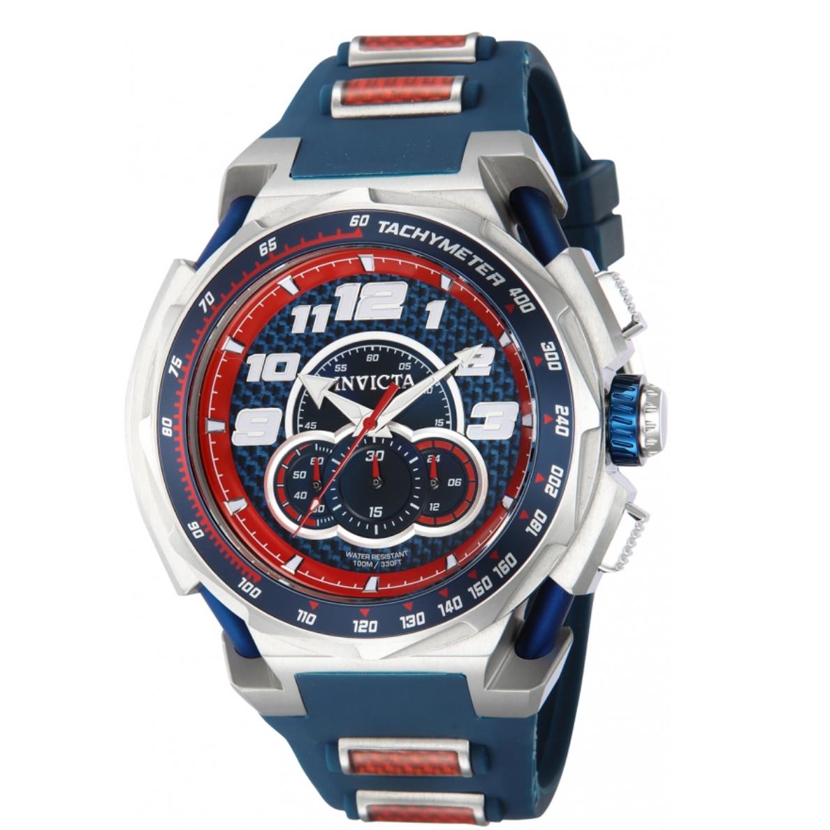 Invicta JM Correa S1 Rally Men`s 51mm Blue Carbon Fiber Chronograph Watch 43796 - Dial: Blue, Multicolor, Red, Silver, White, Band: Blue, Red, Bezel: Blue, Red, Silver