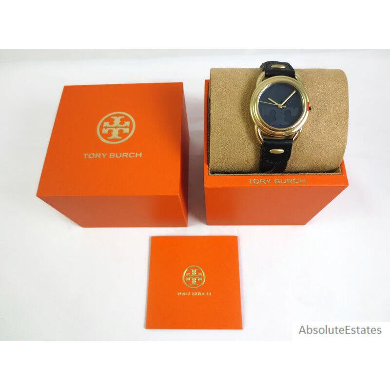 Tory Burch Gold Navy Blue Braided Leather Miller Watch TBW7221