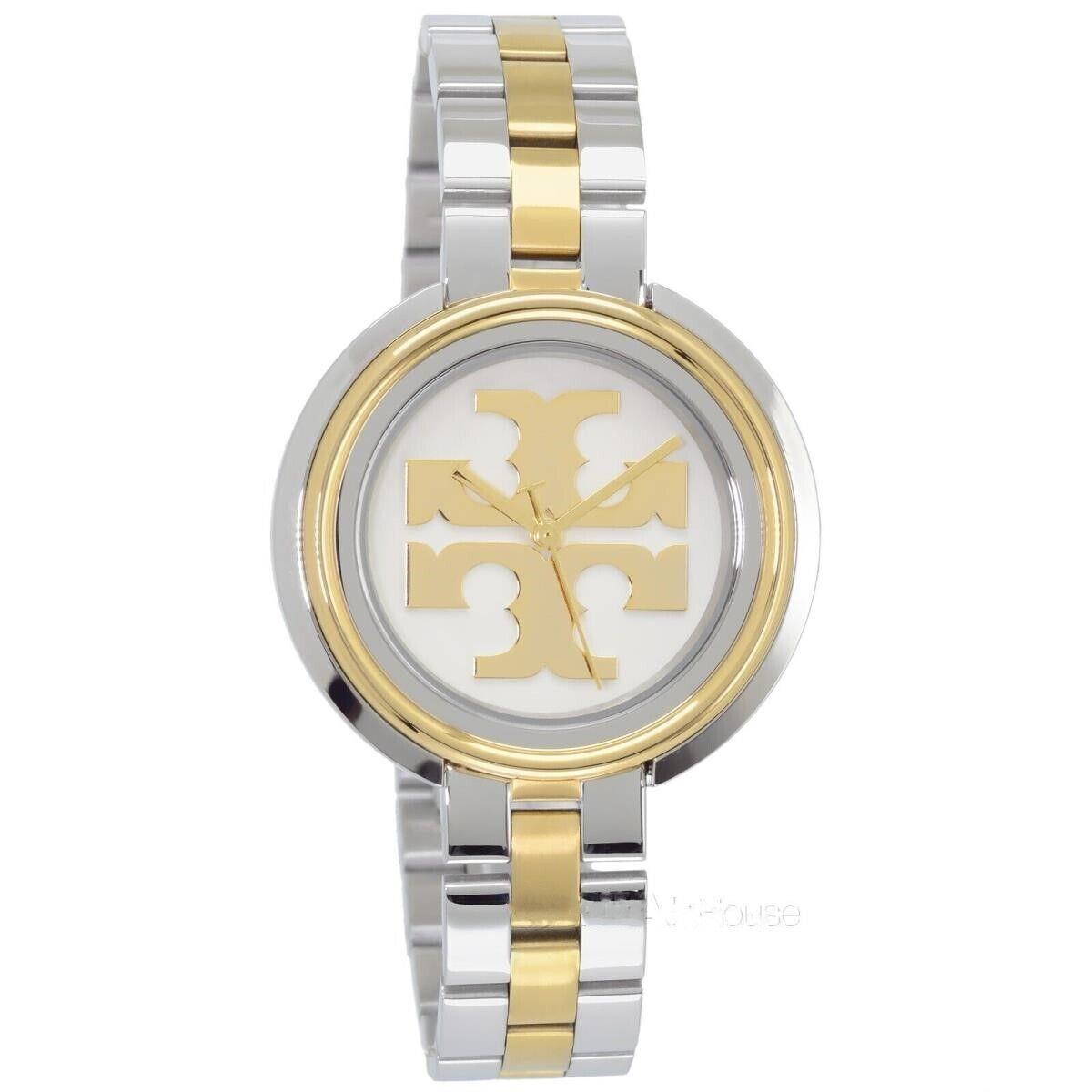 Tory Burch Miller Womens Two-tone Dress Watch White Gold Dial Stainless Steel