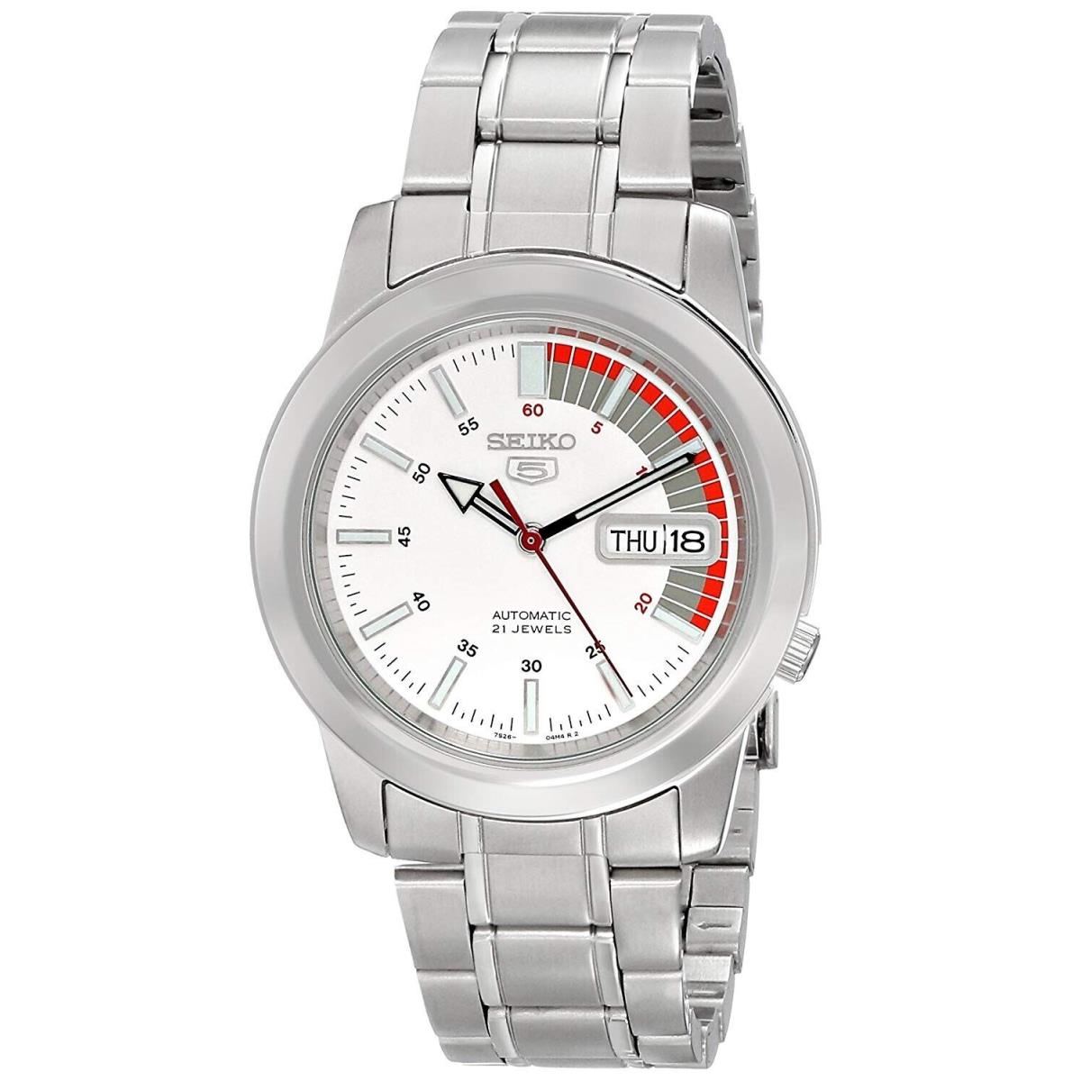 Seiko 5 SNKK25 Men`s Stainless Steel White Dial Day Date Automatic Watch