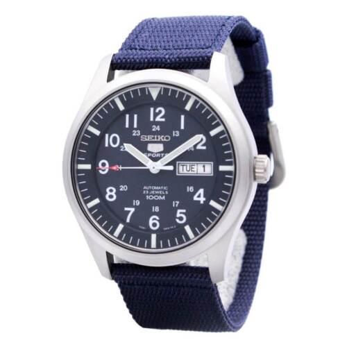 Seiko SNZG11K1 Men`s 5 Sports Navy Blue Strap Automatic Watch - Dial: Navy blue, Band: Navy blue