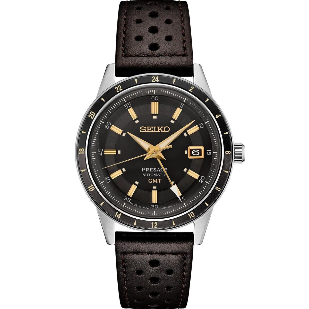 Seiko Presage Gmt Automatic Men Watch SSK013 - Dial: Black, Band: Black, Bezel: Black