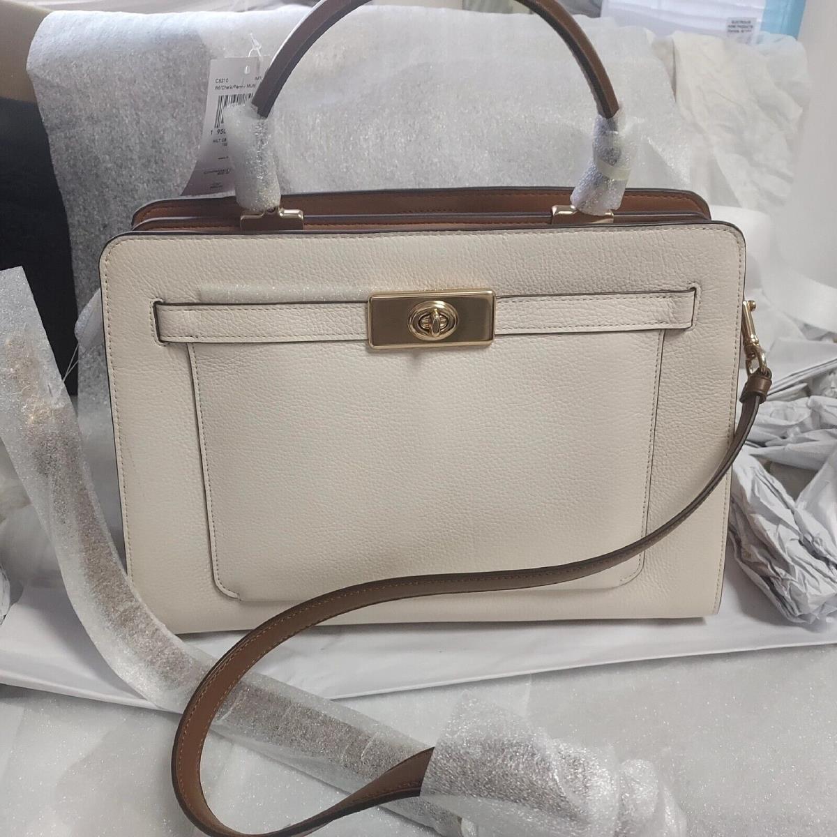 Coach Lane Carryall In Colorblock Chalk White and Tan Leather Shoulder Bag