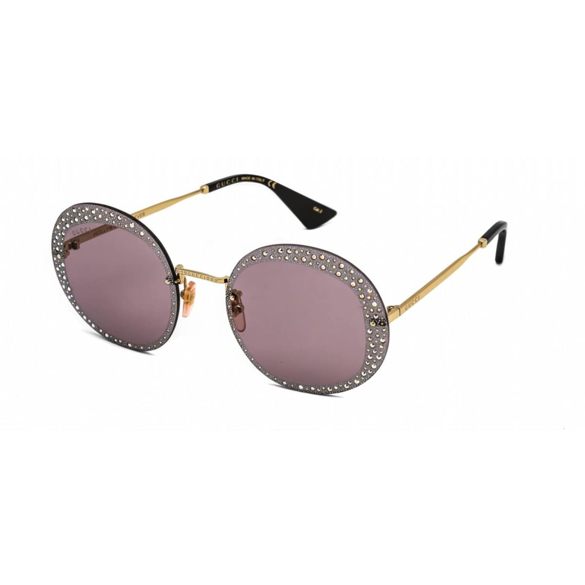 Gucci Women`s Sunglasses Gold Round Metal Rimless Frame Violet Lens GG0899S 001