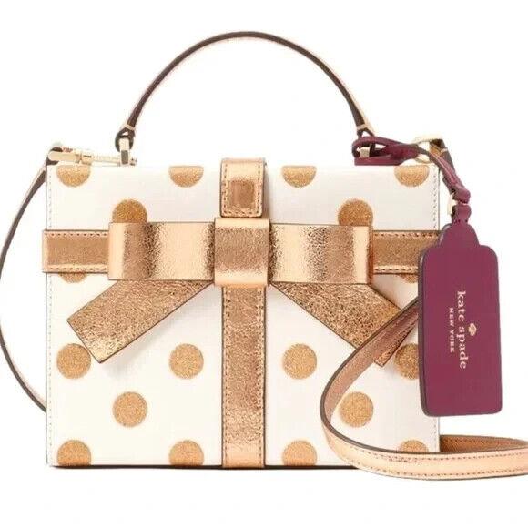 Kate Spade Wrapping Party Dot Gift Box Crossbody Bag Handbag Purse Gold