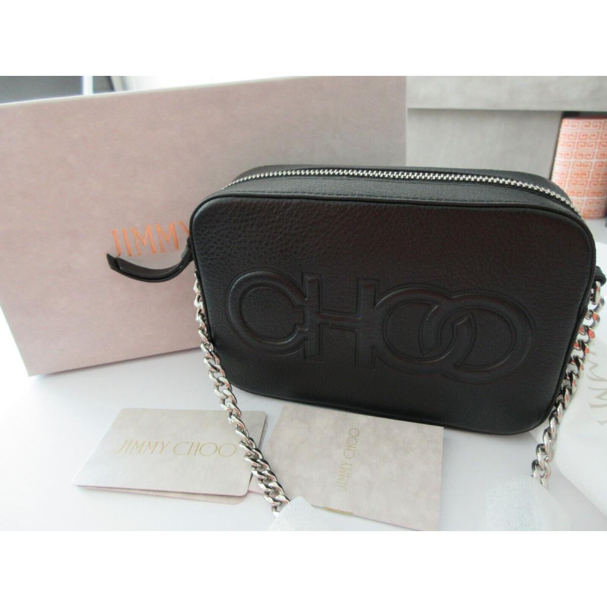 Jimmy Choo Choo Balti Black Leather Bag Embossed Chain Crossbody Bag OCHL/028