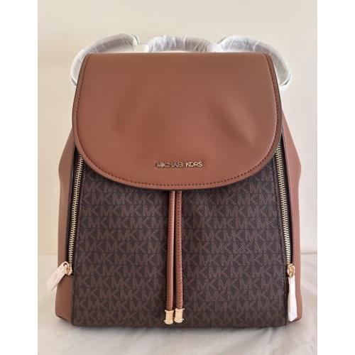 Michael Kors Phoebe Medium Flap Drawstring Brown MK Travel School Backpack