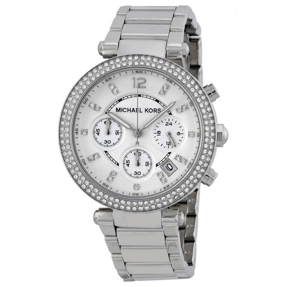 Michael Kors MK5353 Parker Silver Tone Glitz Chronograph Dial Womens Watch - Silver
