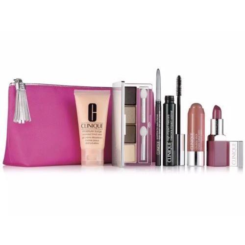 Clinique Makeup 7 Piece Pink Cosmetic Makeup and Case / Bag
