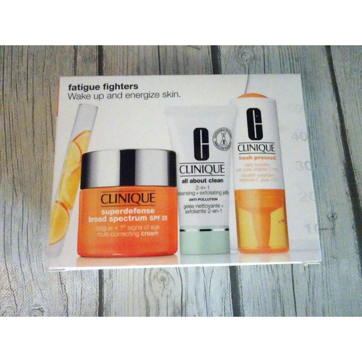 Clinique 3 Piece Fatigue Fighters Skincare Set w/ Cream Cleaner Booster