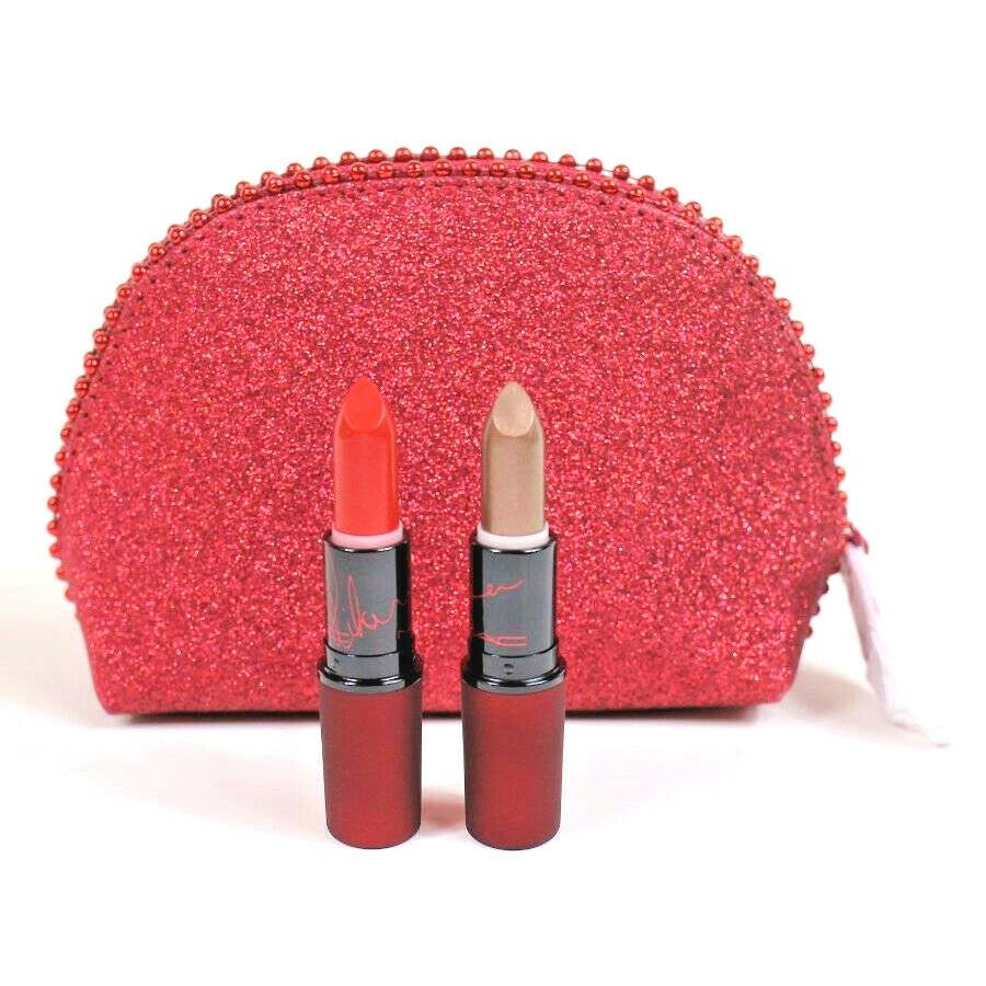 Mac Viva Glam Keepsake Rihanna Lipstick Set Of 2 Glitter Cosmetic Bag Rare