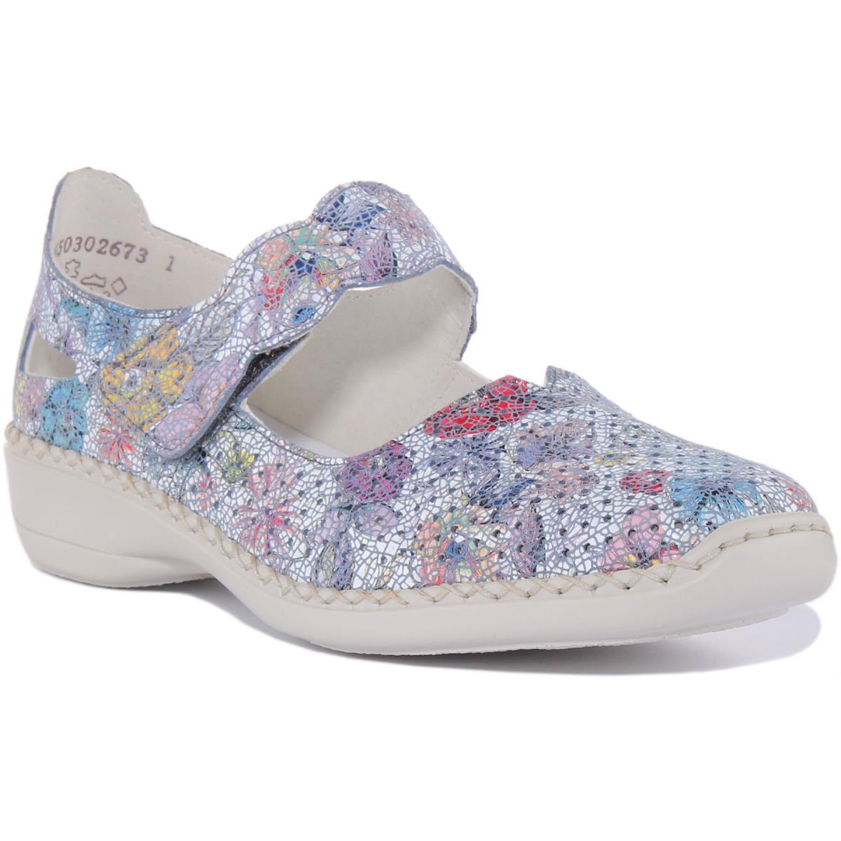 Rieker 413J2-12 Womens Single Strap Floral Print Shoes In Blue Size US 5 - 11