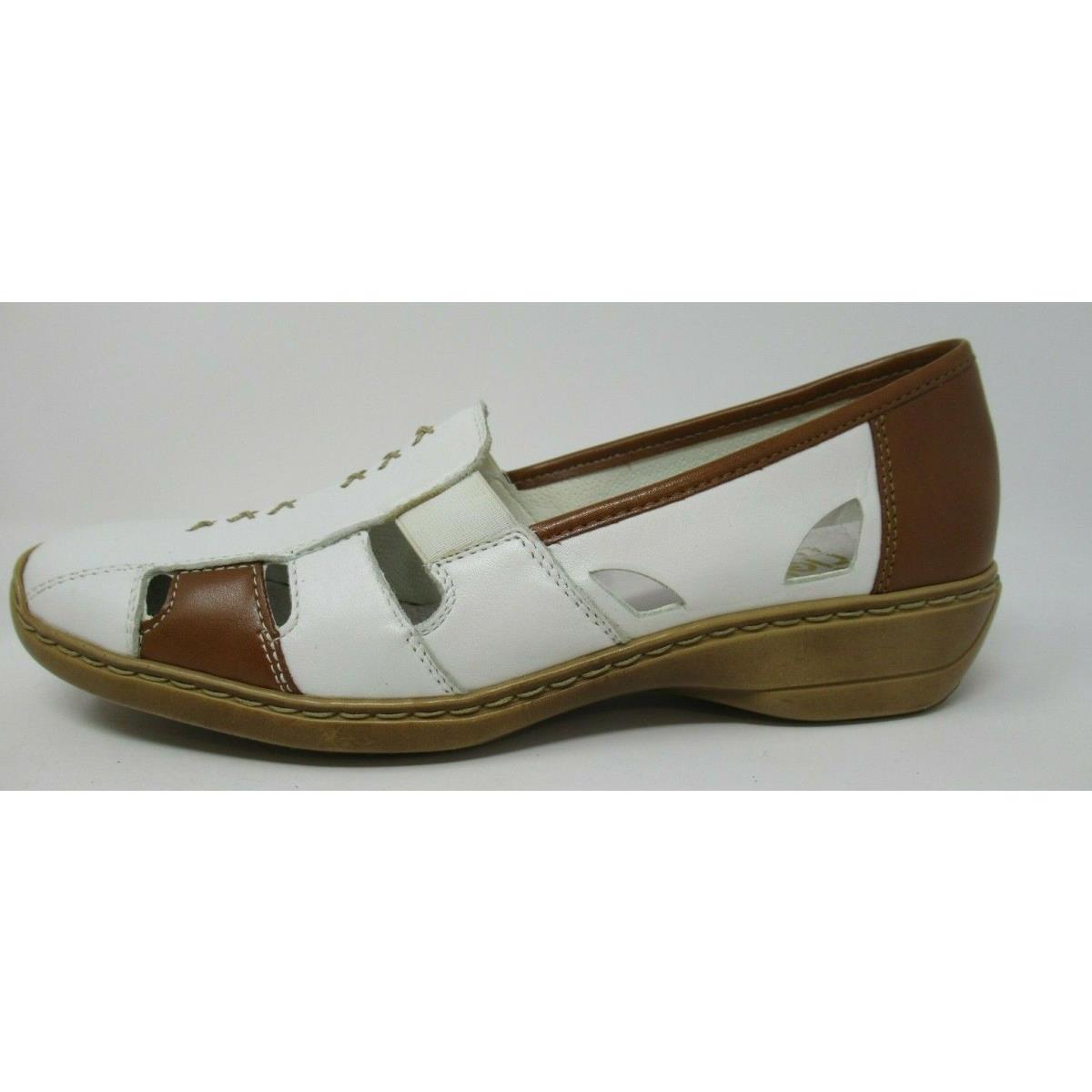 Rieker Women`s 41385 White Combi Lea. Slip-on Summer Loafers Shoes Sz: 37 US 6