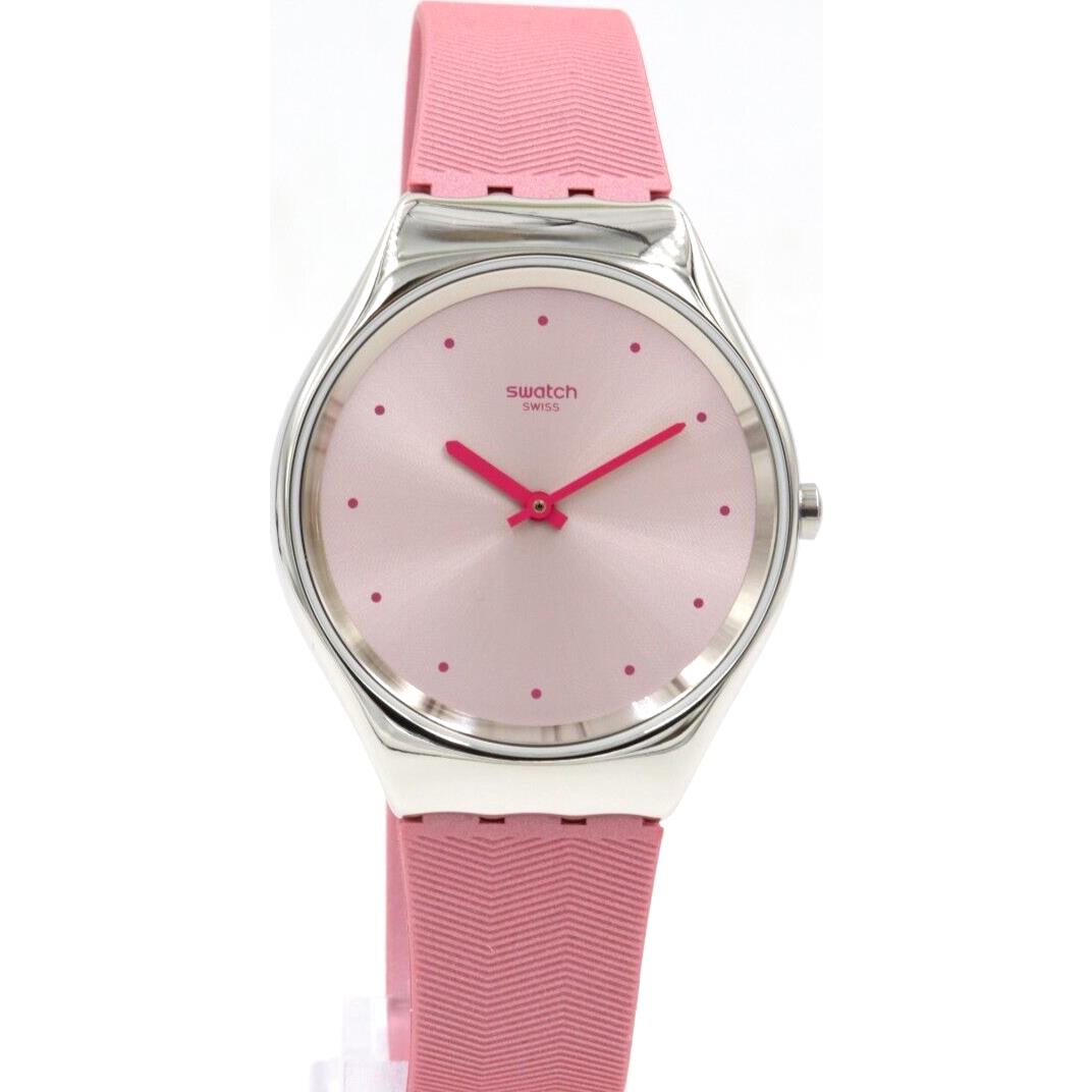 Swiss Swatch Skin Rose Moire Pink Silicone Women Watch 38mm SYXS135