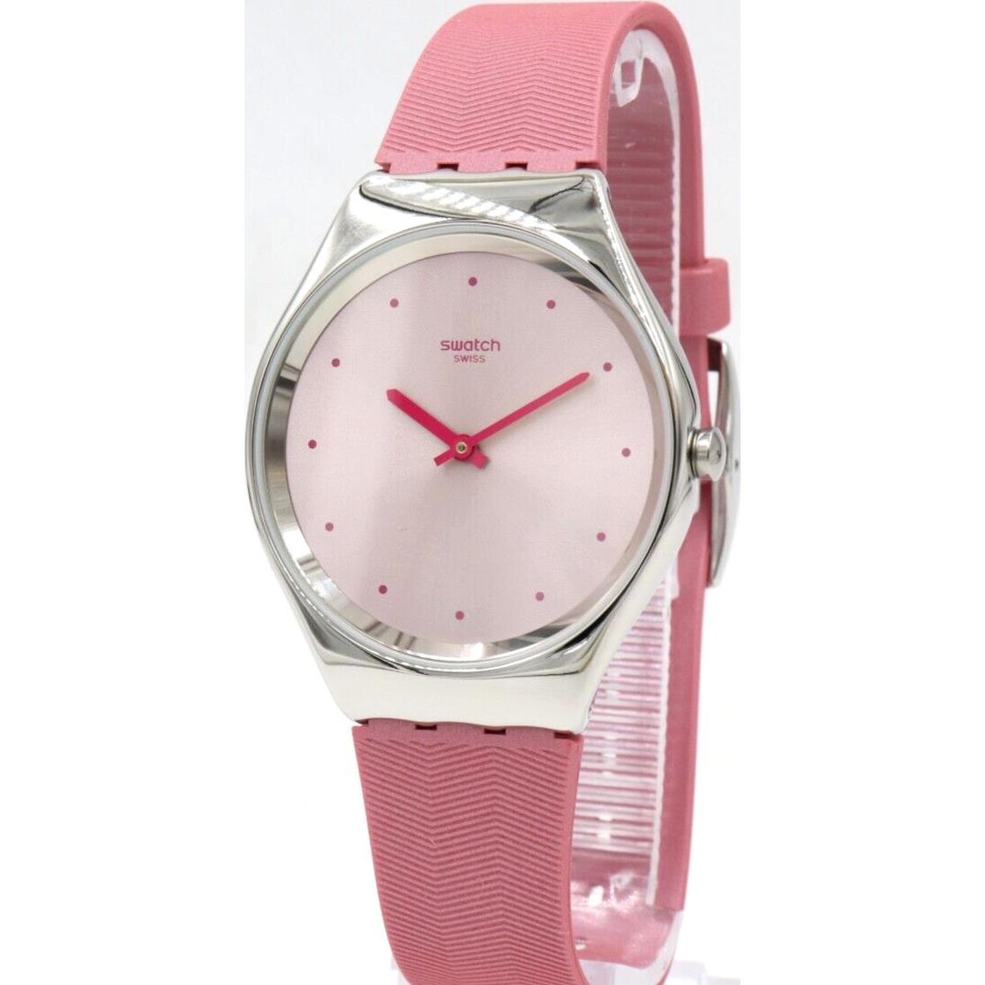 Swiss Swatch Skin Rose Moire Pink Silicone Women Watch 38mm SYXS135