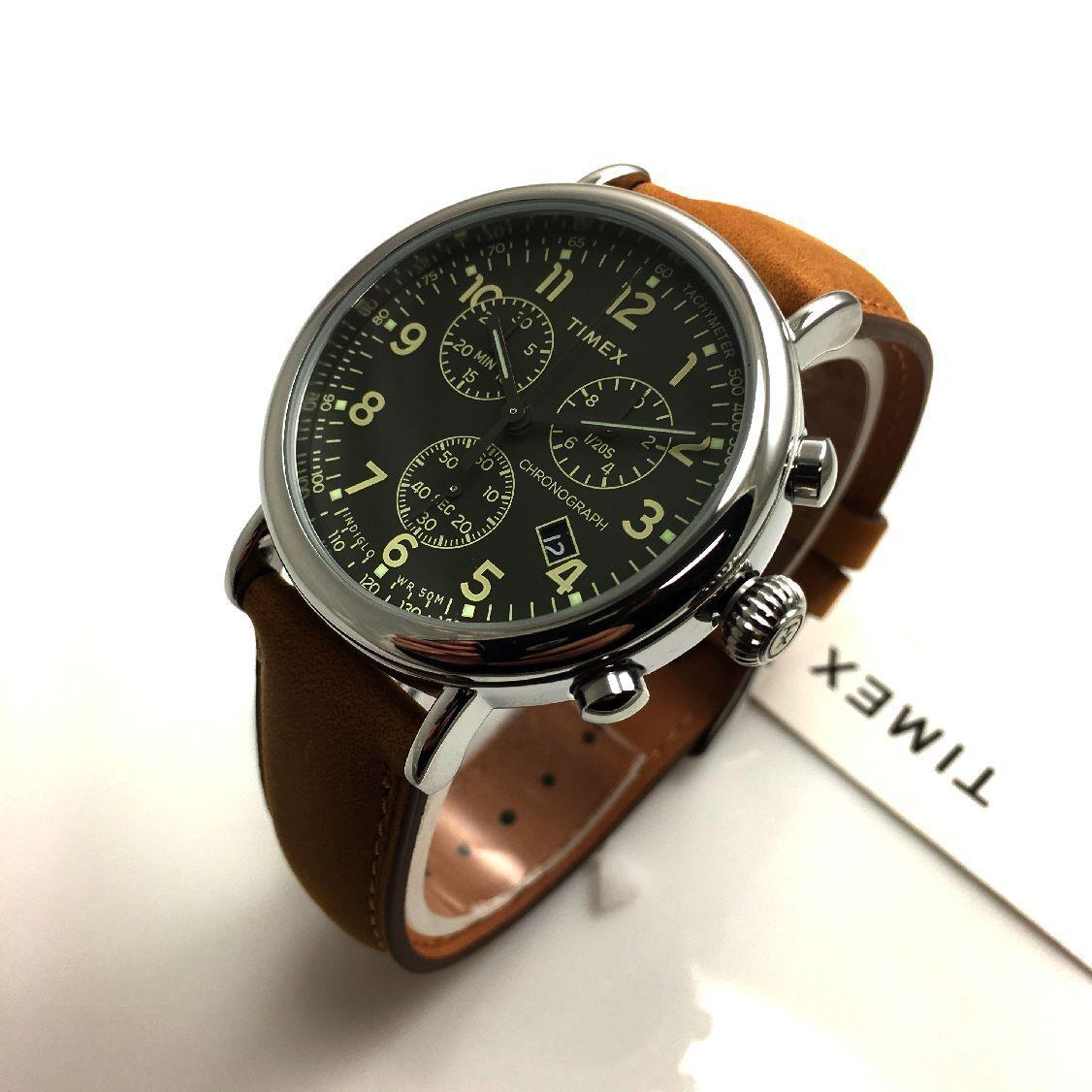 Men`s Timex Standard Chronograph Brown Leather Watch TW2V27500