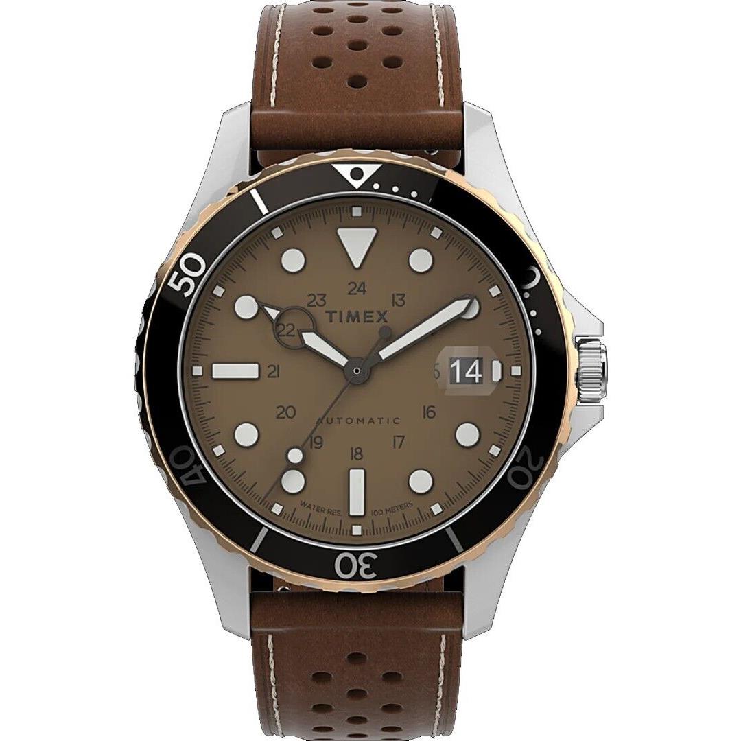 Timex TW2V41500 Men`s Navi XL 41mm Leather Band Brown Dial Automatic Watch