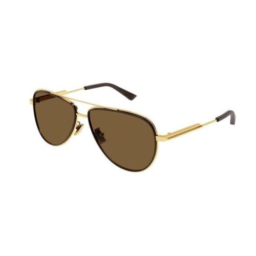 Bottega Veneta BV1240S 002 Gold/brown Oval Men`s Sunglasses