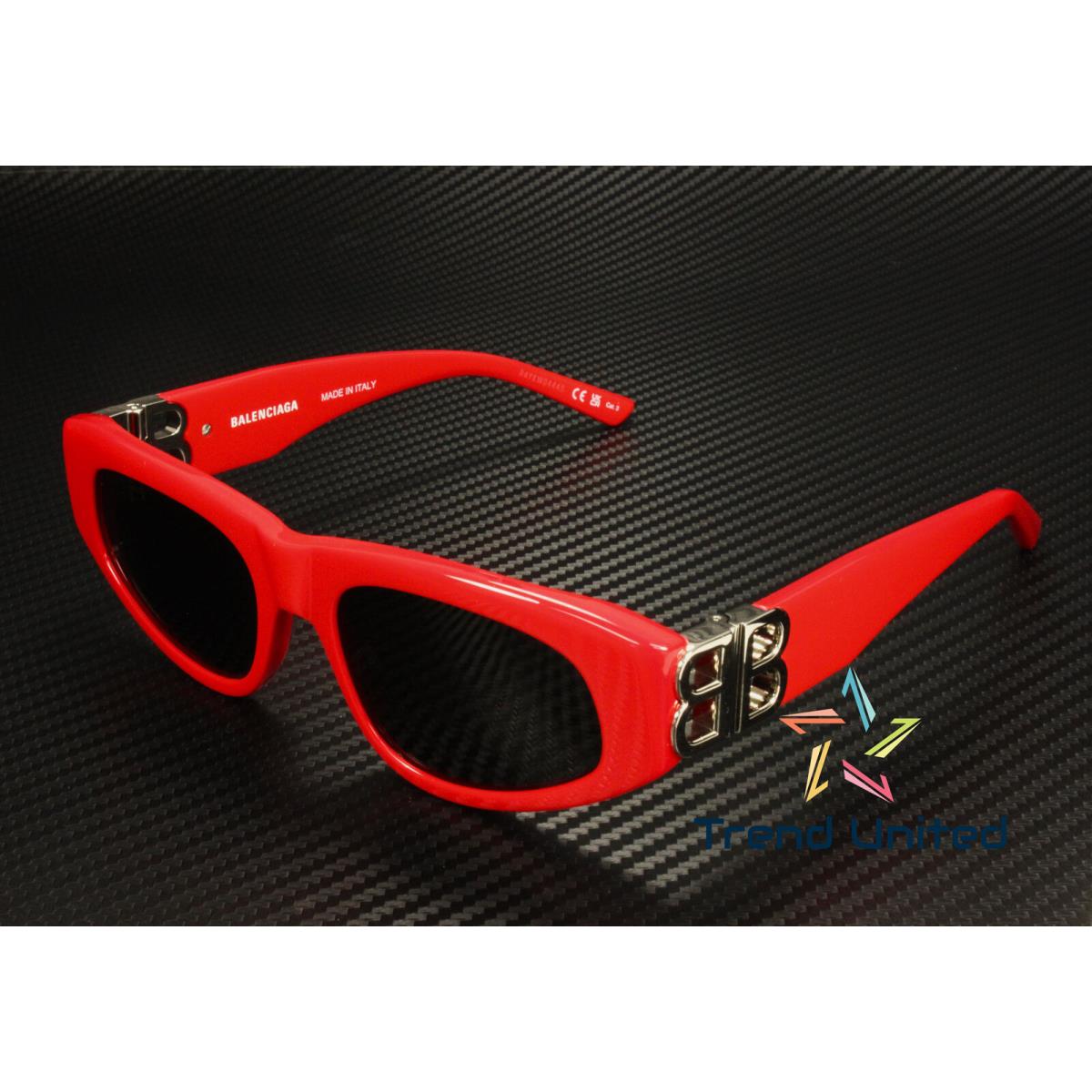 Balenciaga BB0095S 016 Cat Eye Acetate Red Silver Grey 53 mm Women`s Sunglasses