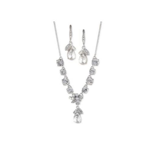 Givenchy Silver Tone Statement Necklace Drop Earrings Set J1f