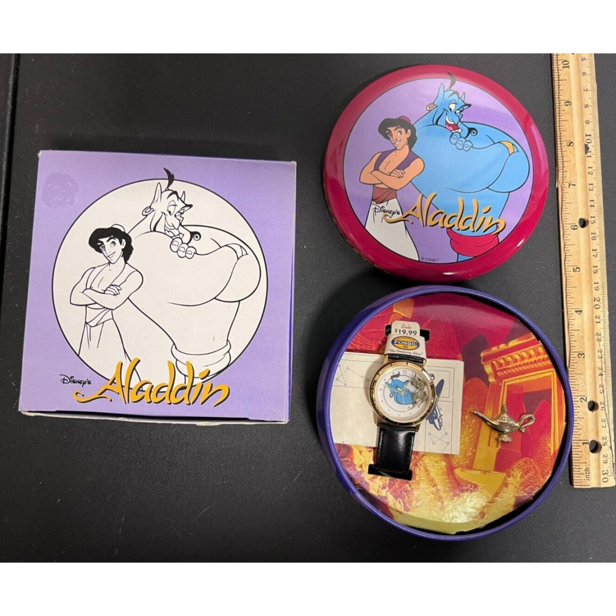 1997 Fossil Limited Edt Disney Aladdin Collector`s Watch LI-1046 +pin 62323