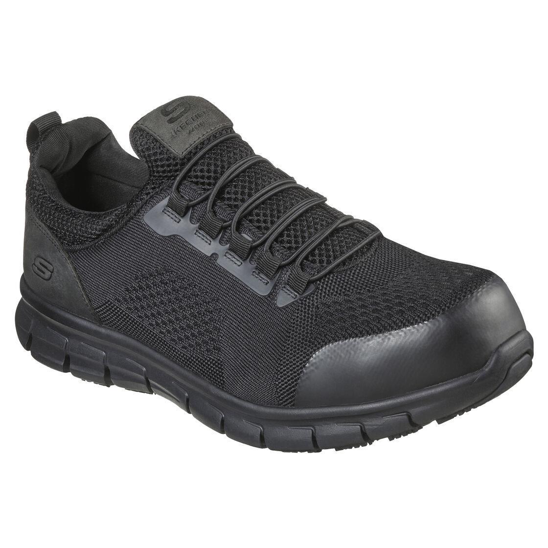 Skechers Wide Black Shoes Work Men Memory Slipon Slip Resistant Alloy Toe 200013