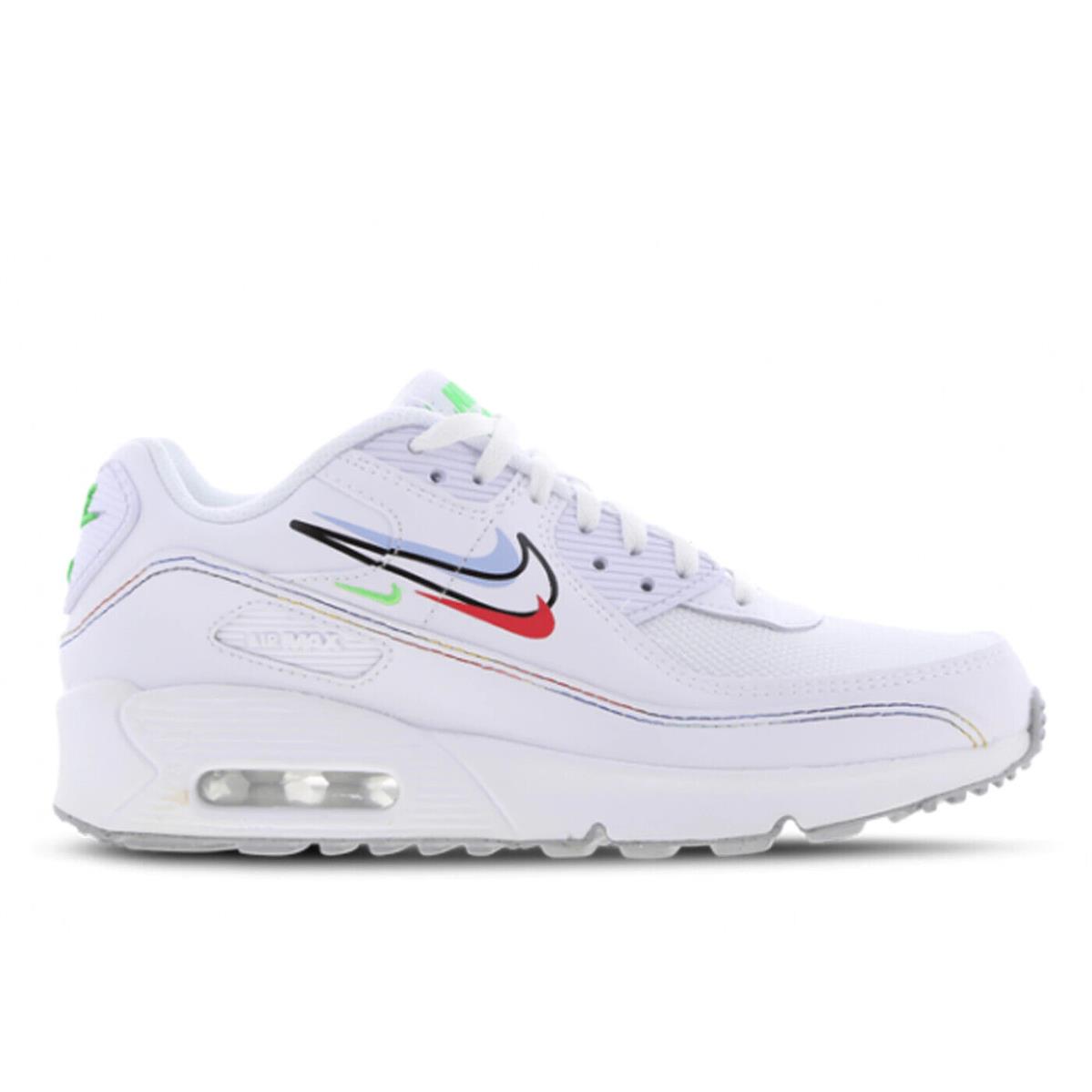 Nike Air Max 90 Youth Size 4.0 TO 6.0 White Green Spark Aluminum Comfortable