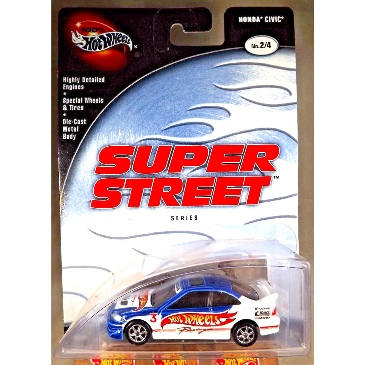 2002 Hot Wheels Super Street Series 2/4 Honda Civic Blue-white W/real Rider
