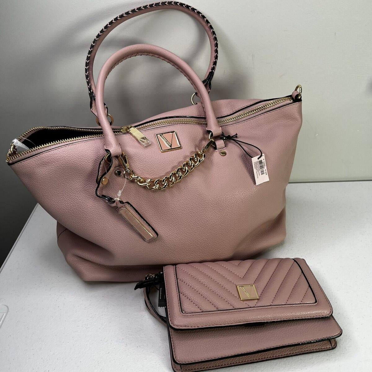 Victoria`s Secret Slouchy Satchel Tote Wallet Pink Chain Detail Crossbody