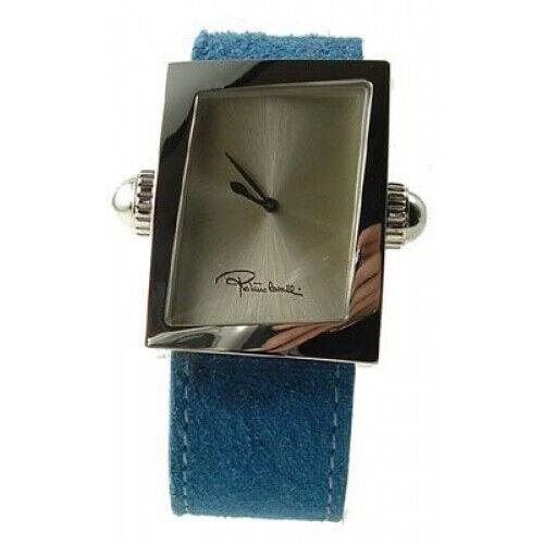 Roberto Cavalli R7251125045 Silver Tone Blue Leather Strap Mens Fashion Watch