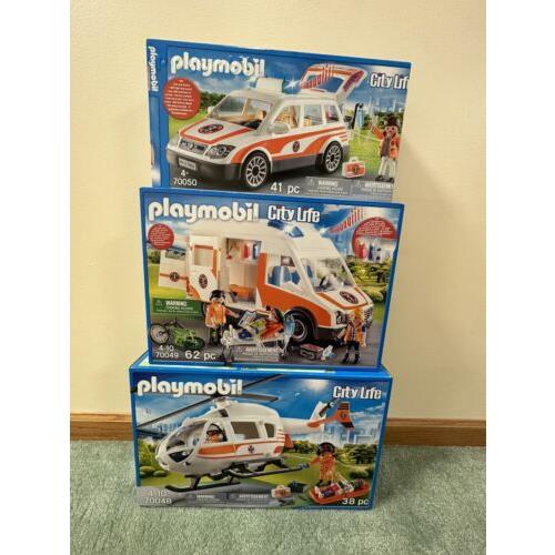 Playmobil City Life 70048 70049 70050 Emergency Car Ambulance Helicopter Nip
