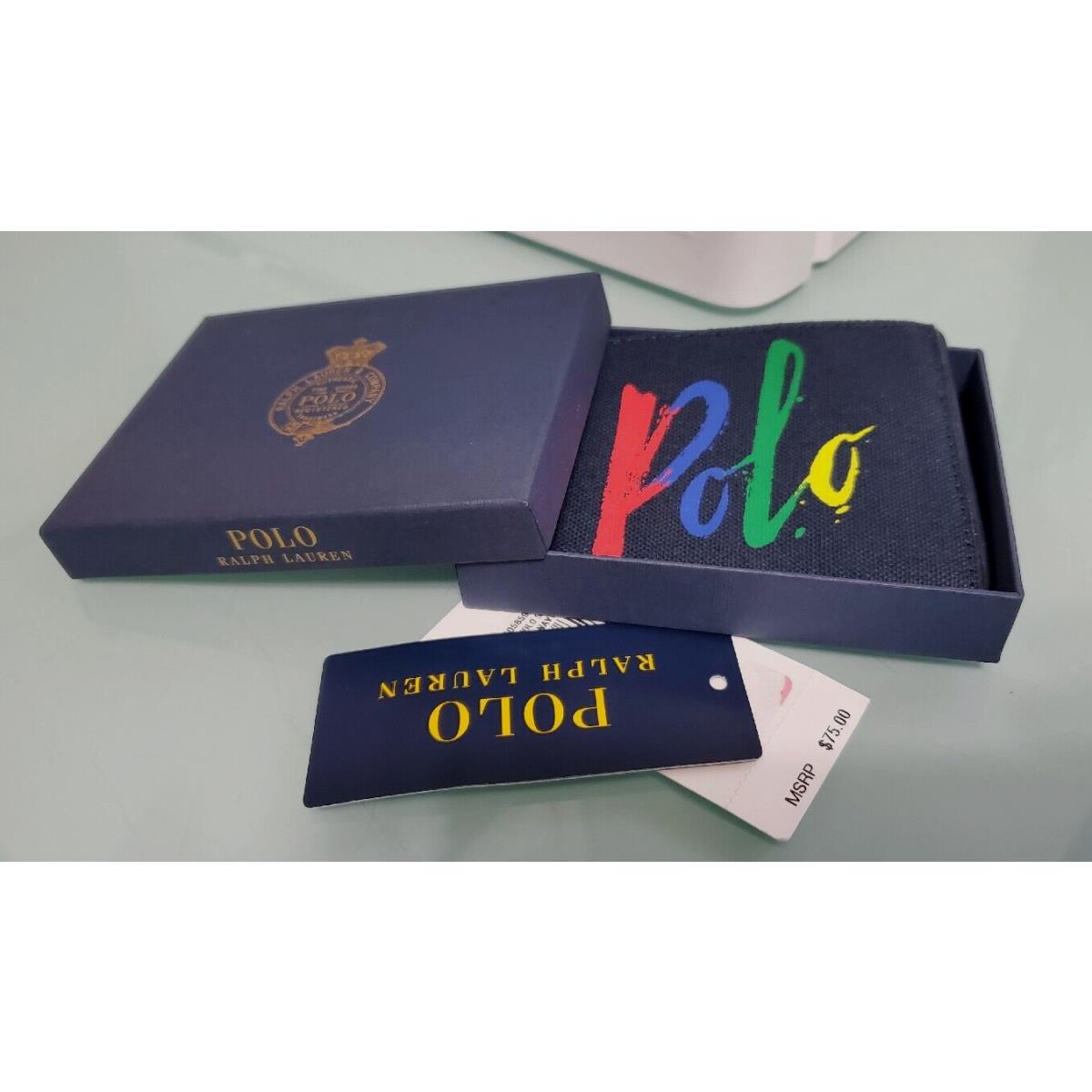Polo Ralph Lauren Men`s Logo Card Case Slim Navy Canvas Card Holder Wallet