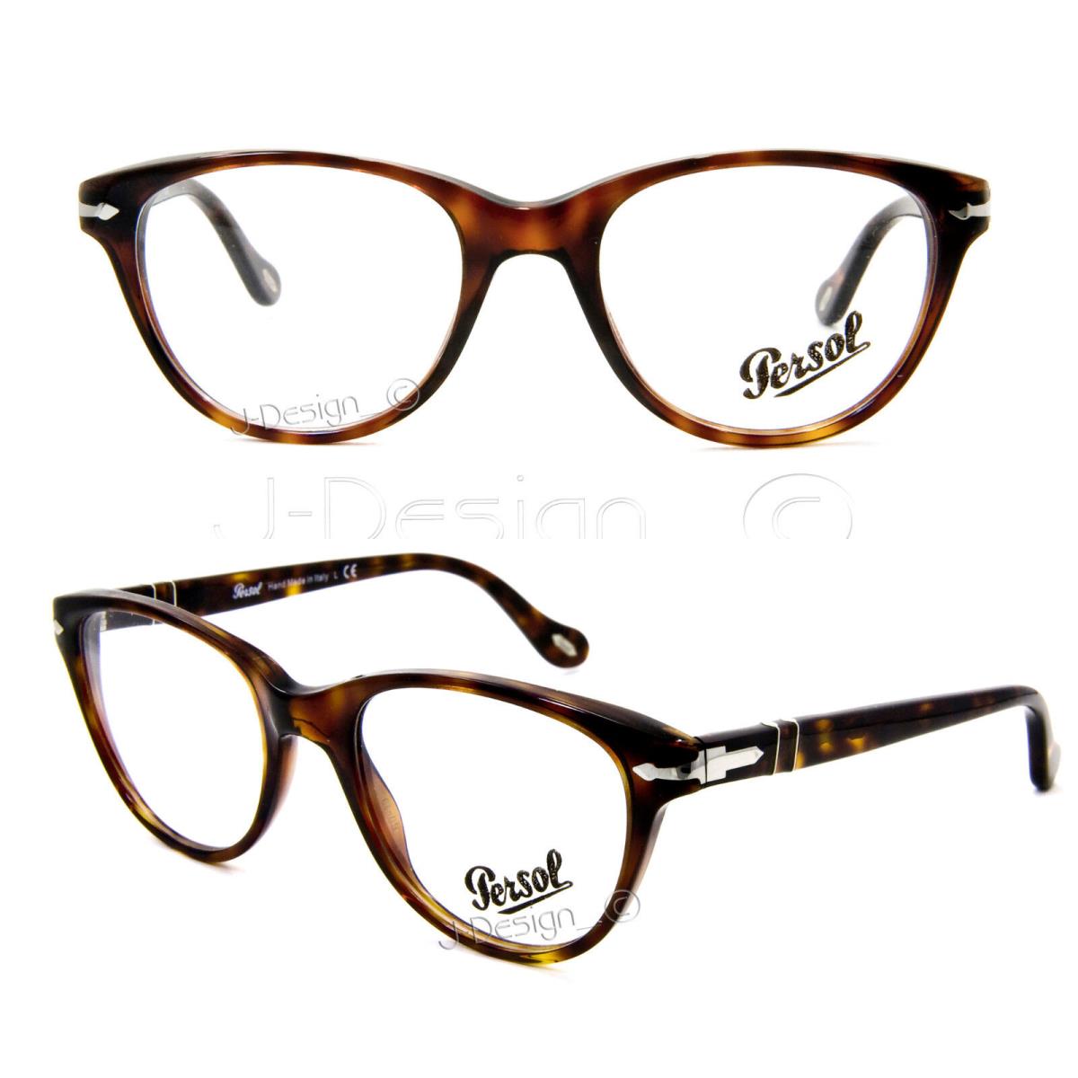 Persol 3036-V 24 Dark Havana 50/19/140 Eyeglasses Made Italy - 24 (Dark Havana) Frame, Clear Lens