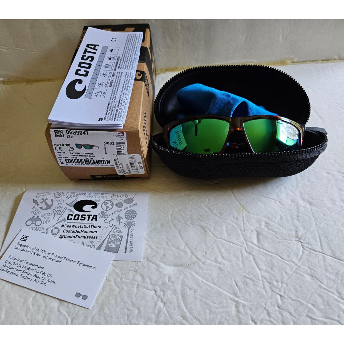 Costa Del Mar Cut 06S9047 Honey Tortoise Green Mirror 580G Sunglasses
