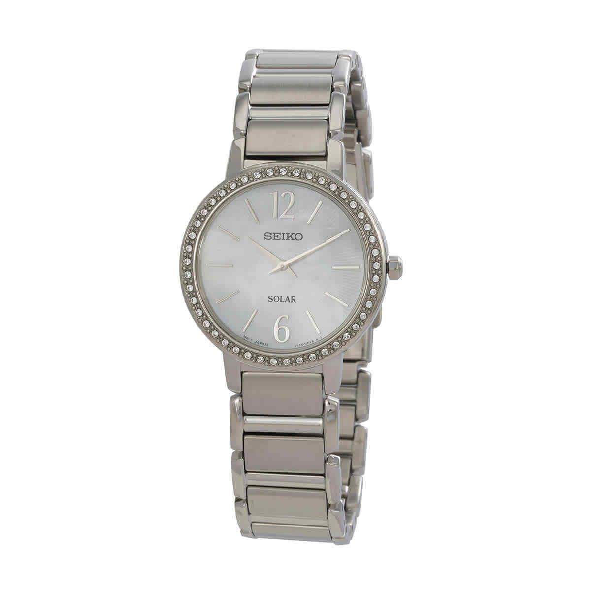 Seiko Solar Mop Dial Ladies Watch SUP467 - Dial: White, Band: Silver, Bezel: Silver, White