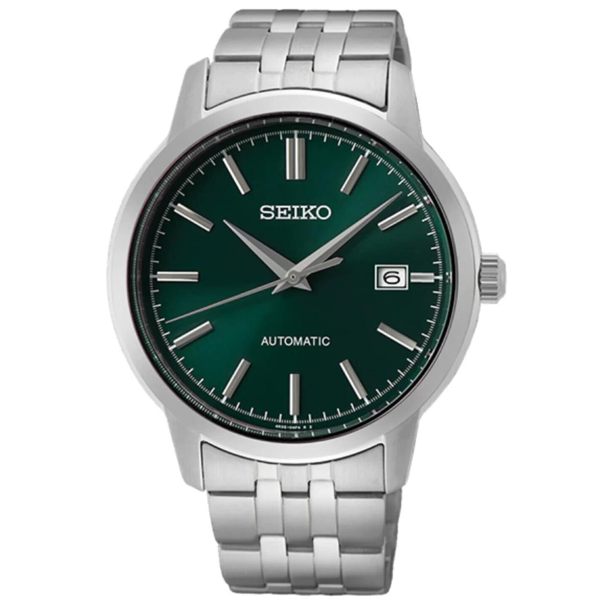 Seiko Essentials Auto Green Dial Stainless Steel Men`s Watch SRPH89 - Green Dial, Silver Band