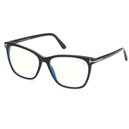 Tom Ford FT 5762 B 001 Shiny Black Blue Light Blocking Square Eyeglasses 55mm