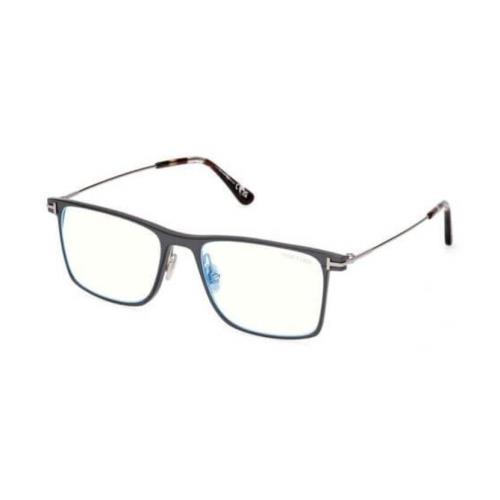 Tom Ford FT5865-B 020 Matte Stone Grey/blue Block Square Men`s Eyeglasses