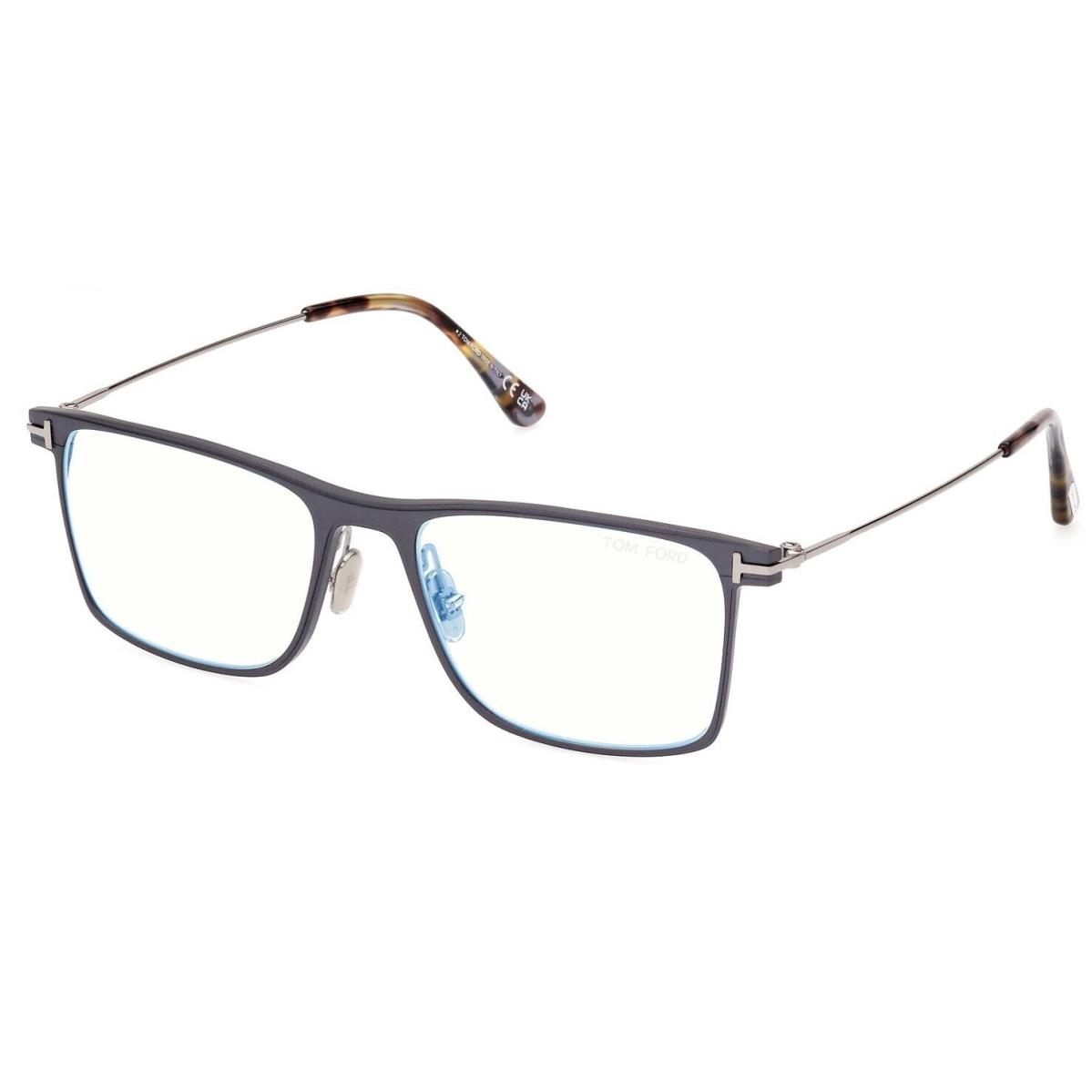 Tom Ford FT5865-B 013 Matte Dark Ruthenium/blue Block Square Men`s Eyeglasses