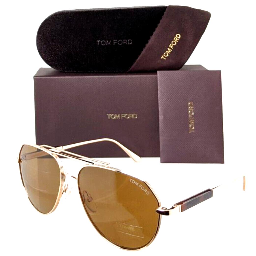 Tom Ford Andes Sunglasses TF 670 28E 61-16 Gold Titanium Frames Brown Lenses