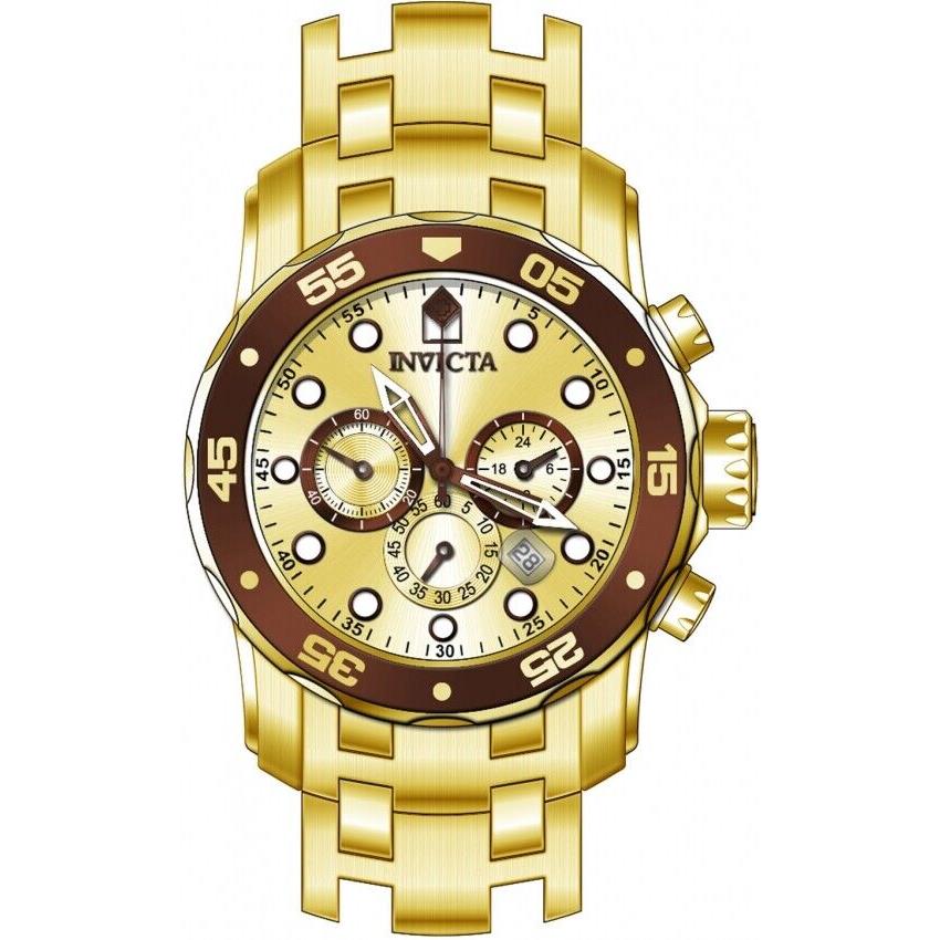 Invicta Men`s Pro Diver Scuba Gold Dial Chronograph Gold Case 48mm Watch 36359