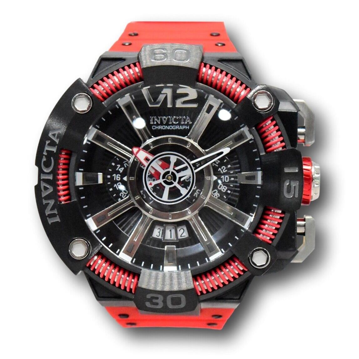 Invicta S1 Rally JM Correa Men`s 58mm Gmt Dual Time Large Black Red Watch 37655 - Dial: Black, Silver, White, Band: Red, Bezel: Black, Gray, Red