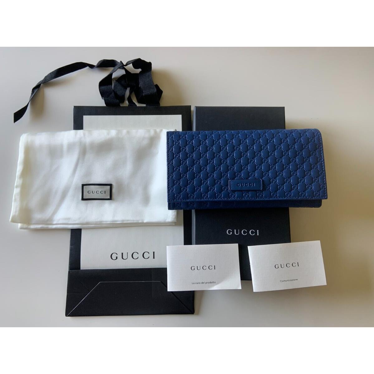 Gucci 449396 Micro GG Buccissima Leather Continental Flap Wallet Blue